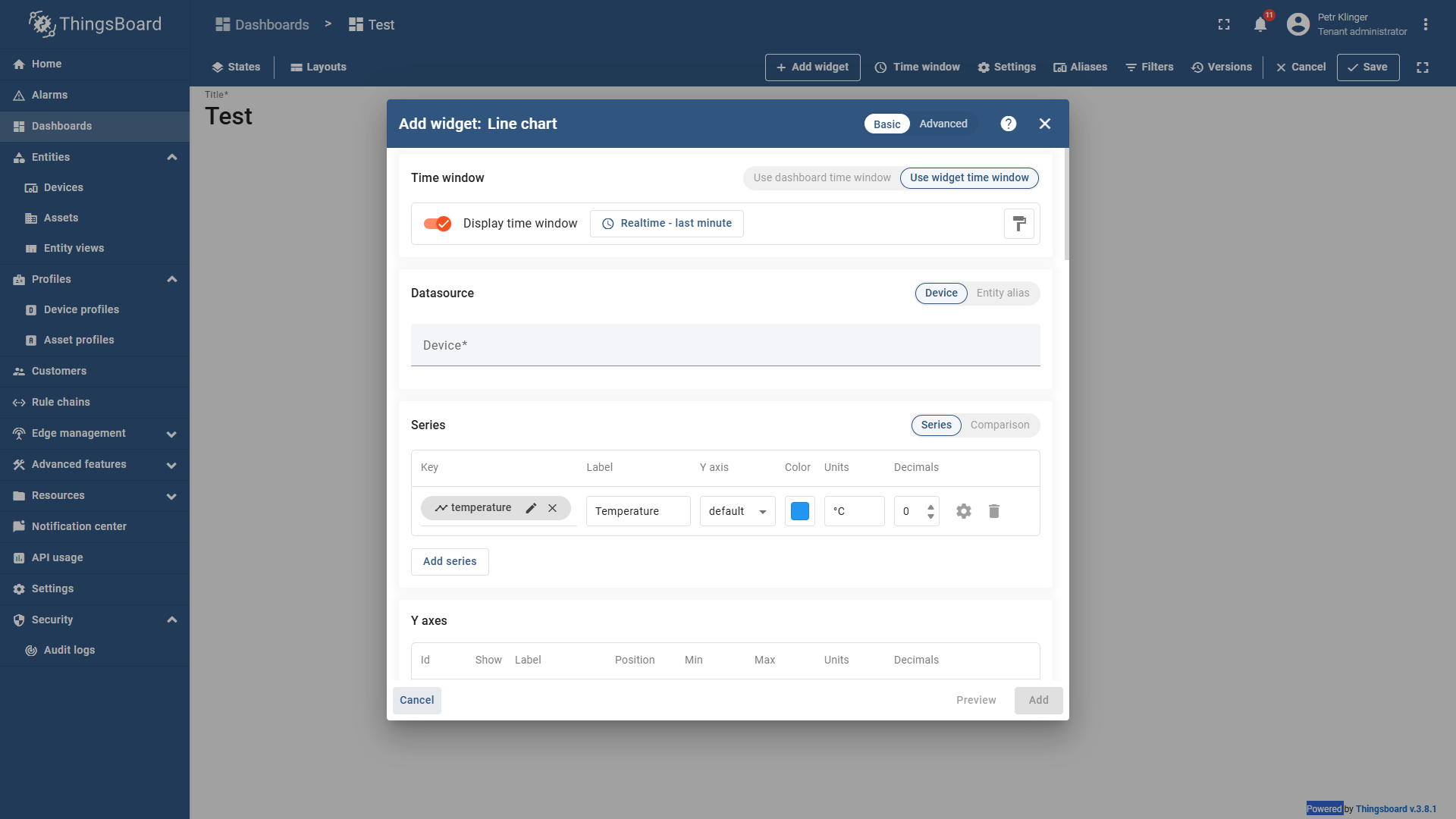 Widgets configuration window