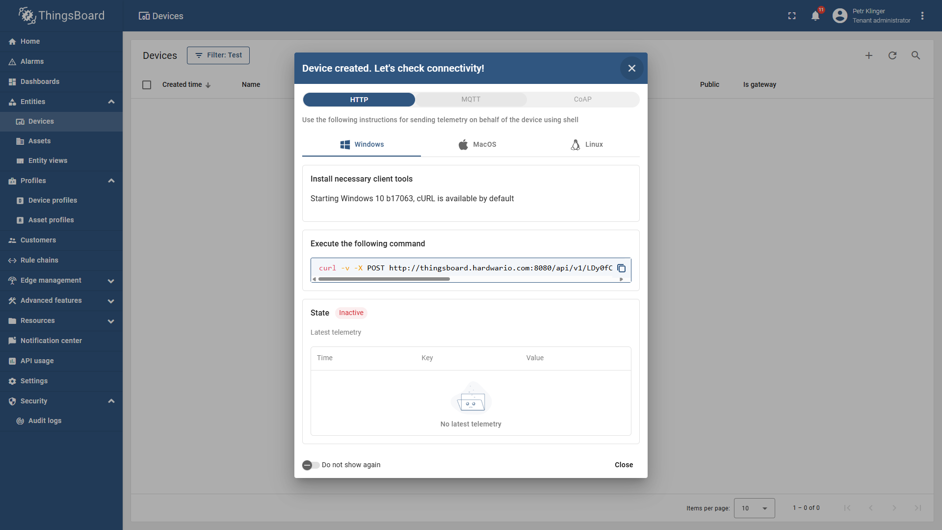 Thingsboard - Configure Connectivity